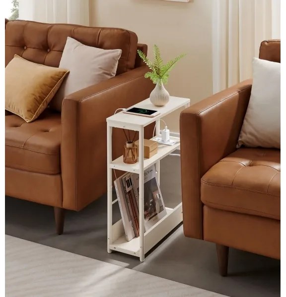 ROD kisasztal beépített konnektorral és USB-portokkal, fehér/krémszínű