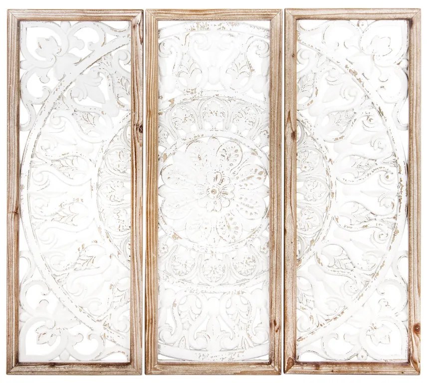 3 részes vintagere koptatott krémfehér bézs faldekoráció 90x91x2,5cm