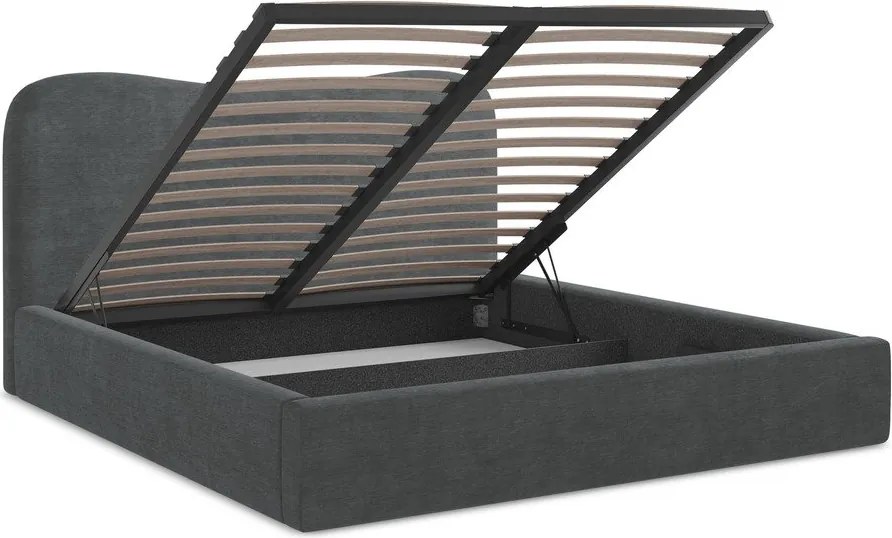 Sötétszürke kárpitozott ágyneműtartós franciaágy ágyráccsal 160x200 cm Kahai – Makamii