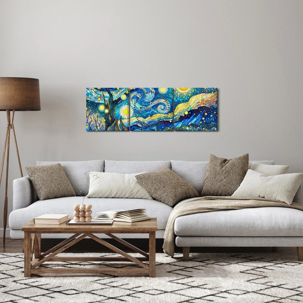 Kép – Csillagos éjszaka mozaikja (órával) (90x30 cm)