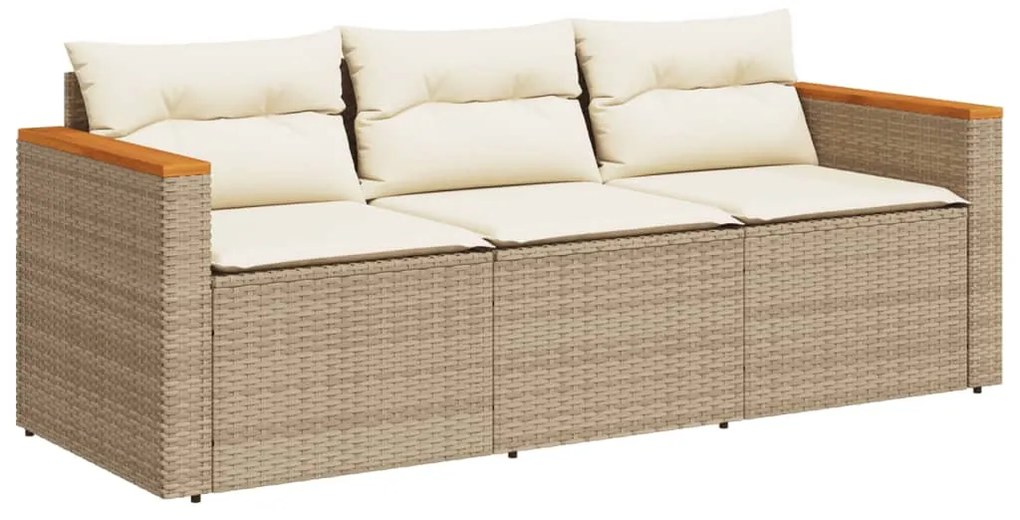 3 személyes bézs polyrattan kerti kanapé párnával