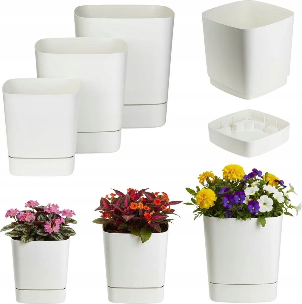 Virágtartó Készlet Állvánnyal Krémszínű négyzet alakú műanyag fedő kicsi