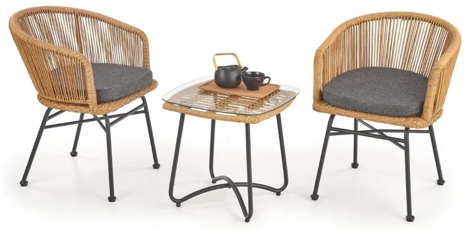 Indira dohányzóasztal, rattan / fekete