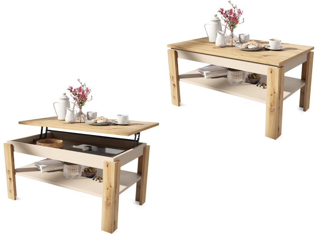 Mazzoni ASTI-P Artisan Tölgy/Bézs (Pezsgő) - MODERN DOHÁNYZÓASZTAL MEGEMELHETŐ ASZTALLAPPAL