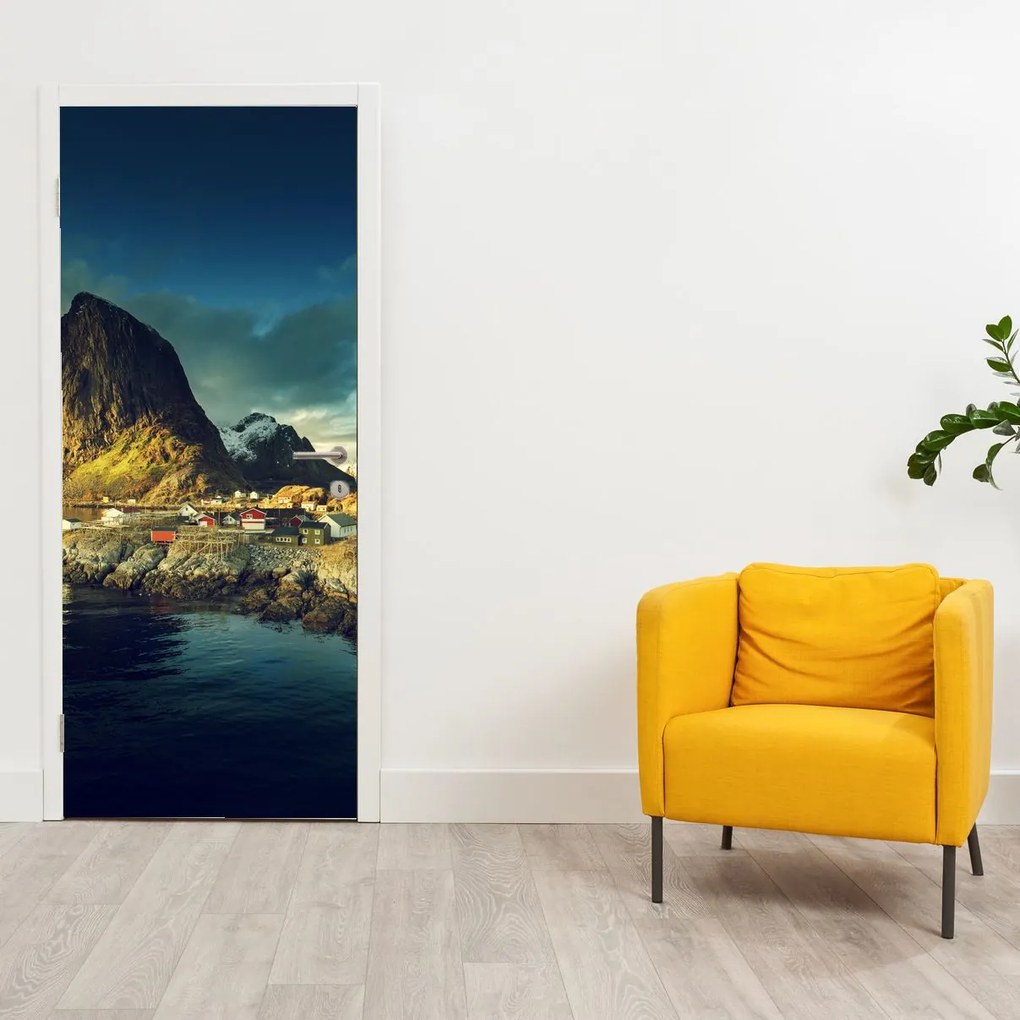 Fotótapéta ajtóra - Halászfalu Norvégiában (95x205cm)