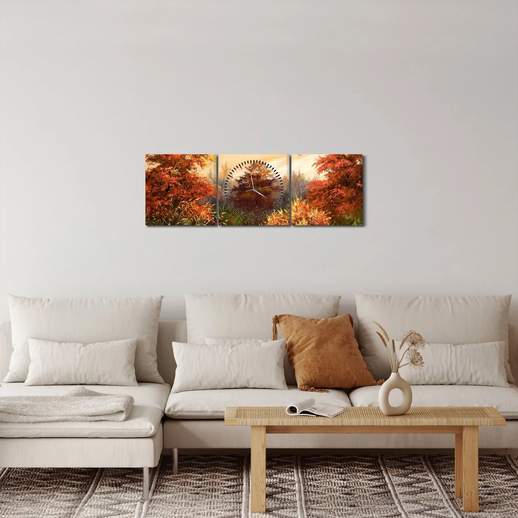 Kép egy folyóról egy őszi tájban, olajfestmény (órával) (90x30 cm)