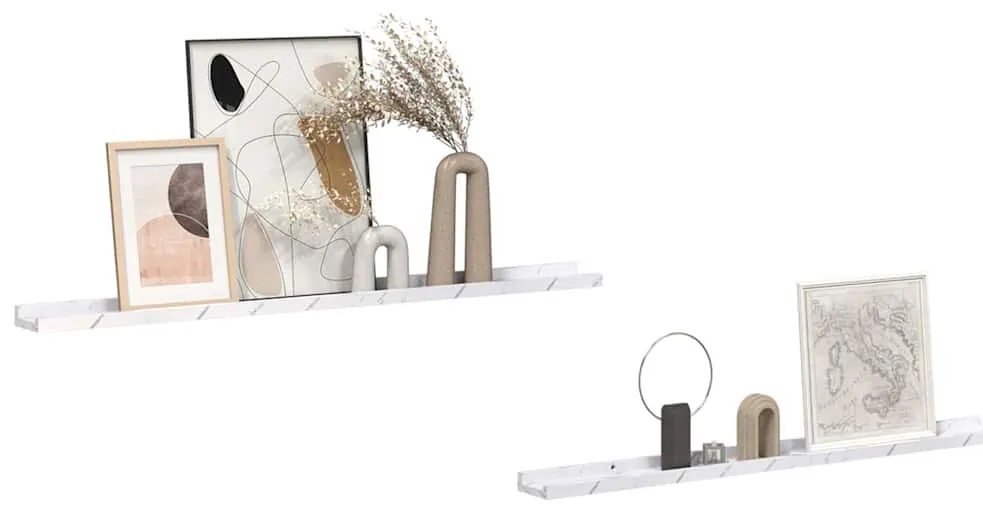 vidaXL Falpolc polcokkal 2 pcs Fehér márvány 100 x 9 x 3 cm Faanyag