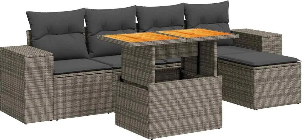 vidaXL 6 részes szürke polyrattan kerti ülőgarnitúra párnákkal