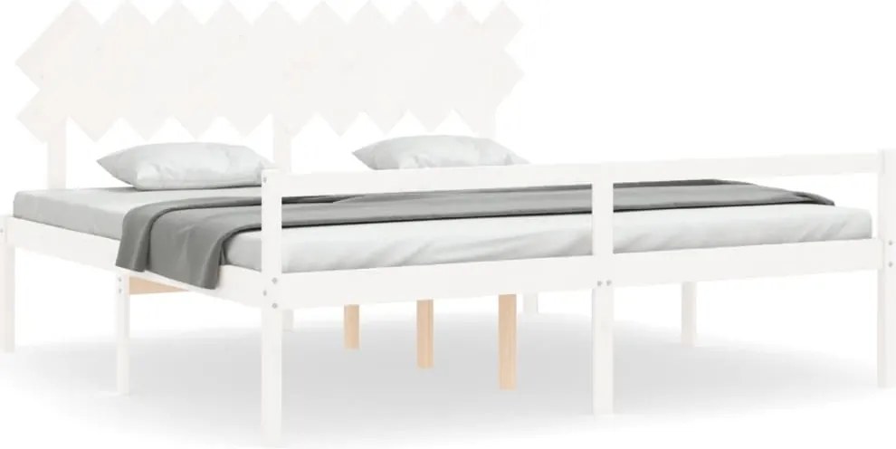 vidaXL fehér tömör fa ágy időseknek fejtámlával 200x200 cm