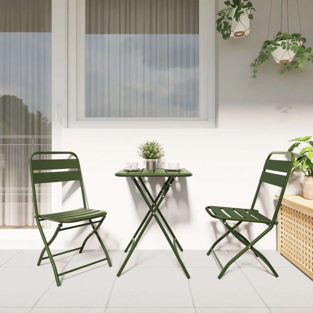 Összecsukható Kerti Székek 2 db Sötét Zöld 42x52x82 cm Porszórt Acél
