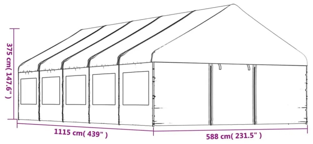 fehér polietilén pavilon tetővel 11,15 x 5,88 x 3,75 m