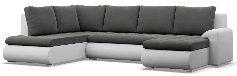 Tokio U sarokkanapé, 3 ágyneműtartóval, bársony + műbőr, baloldali, szürke - fehér