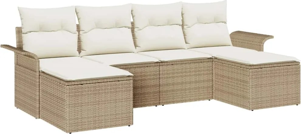 vidaXL Kerti Kanapé Szett tárolóval 6 pcs Bézs polirattan