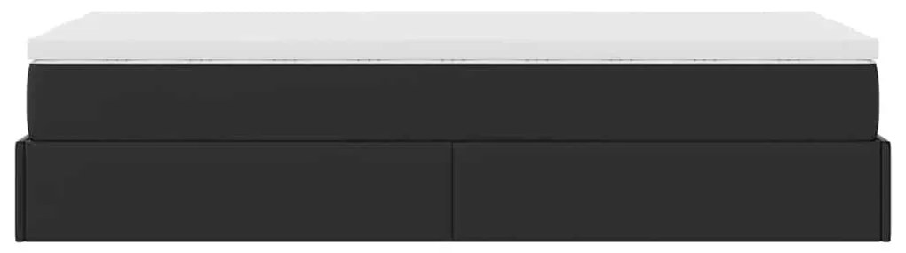Ottomán ágykeret matraccal fekete 80x200cm műbőrrel