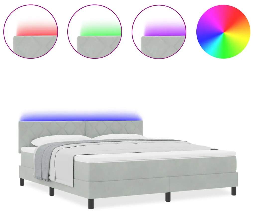 Boxspring Ágy Mattal és LED Fénnyel Szürke 180x200 cm Bársonyos
