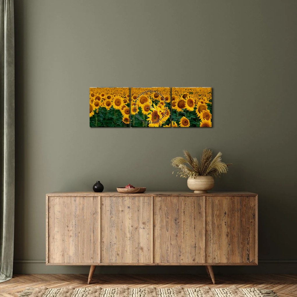 Napraforgó mező képe (órával) (90x30 cm)