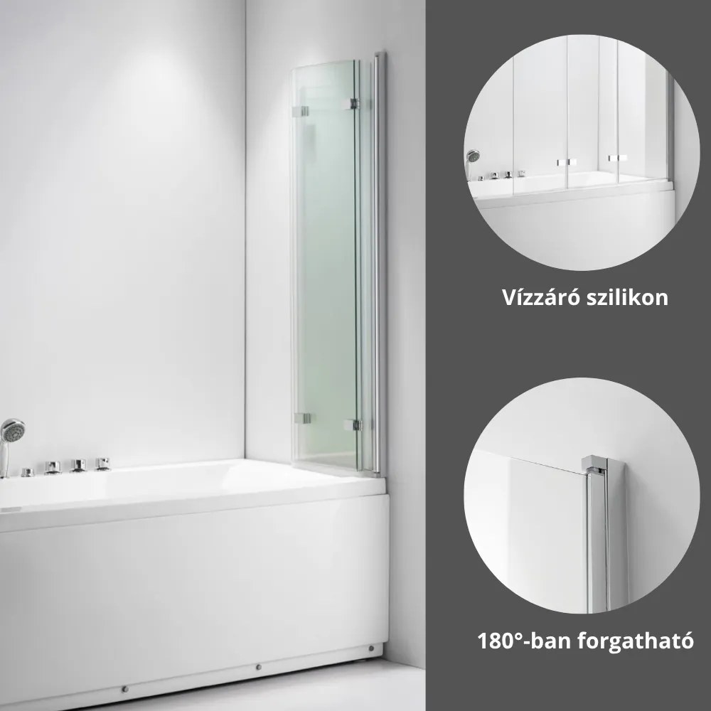 Stuxi Ravenna 120x140 cm 3 szárnyú összecsukható kádparaván, 6 mm vízlepergető üveg, króm