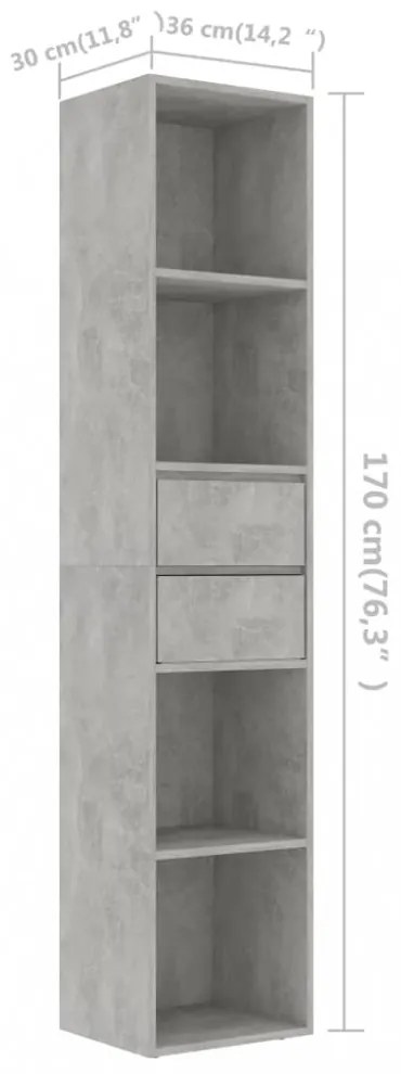 betonszürke szerelt fa könyvszekrény 36 x 30 x 171 cm