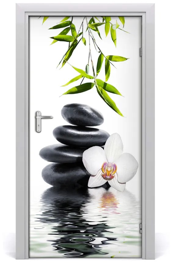 Poszter tapéta ajtóra Orchidea és kövek 75x205 cm