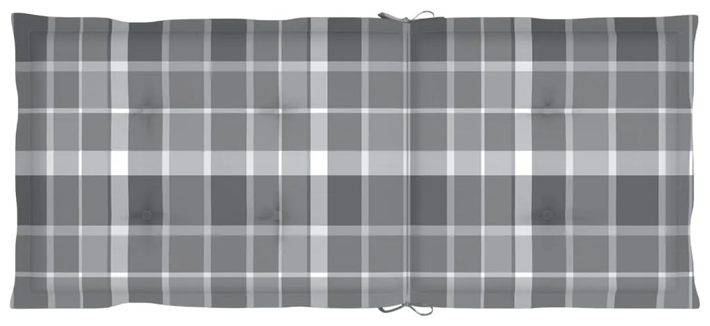 2 db tömör tíkfa kerti szék szürke kockás párnákkal