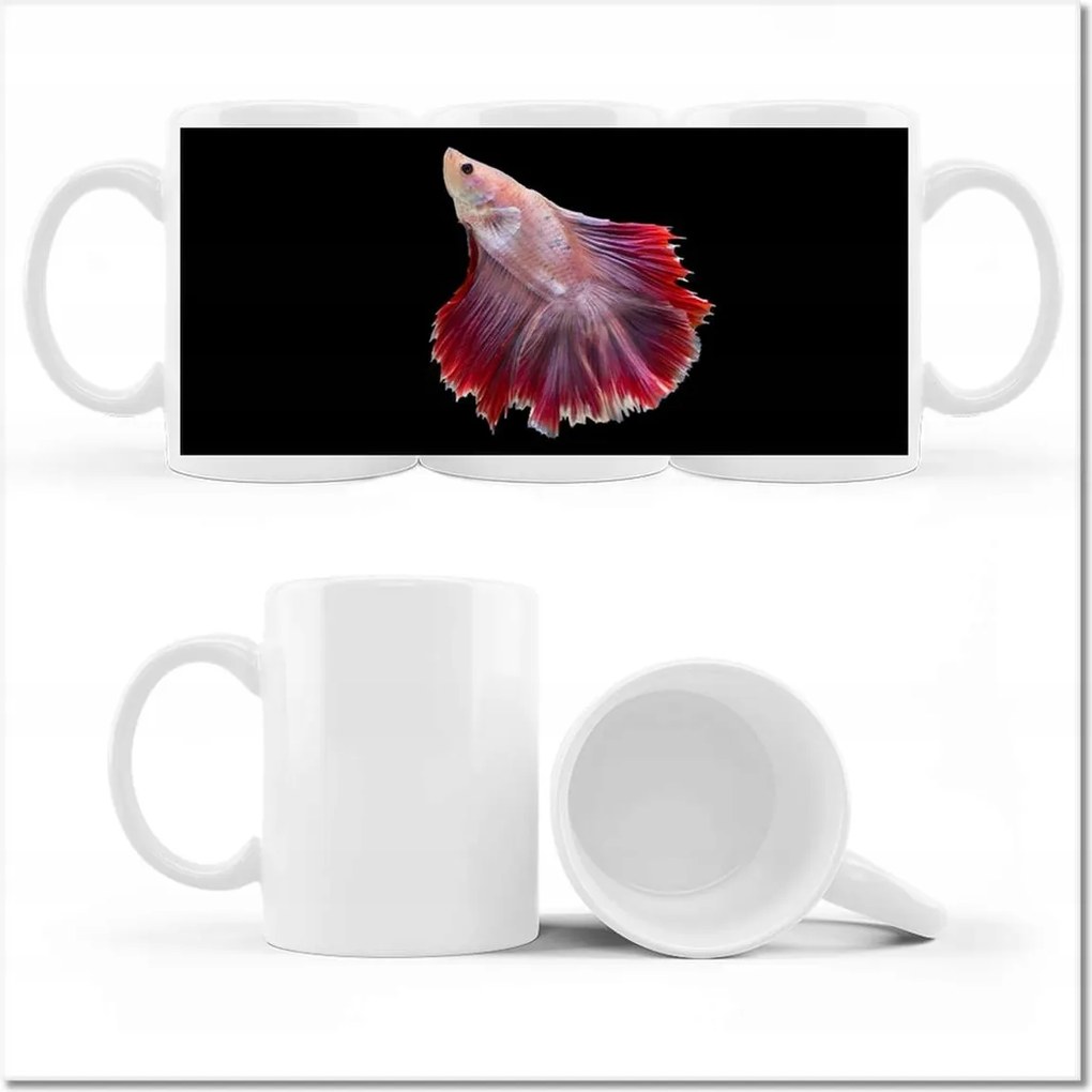 Piros sziámi hal mintás bögre