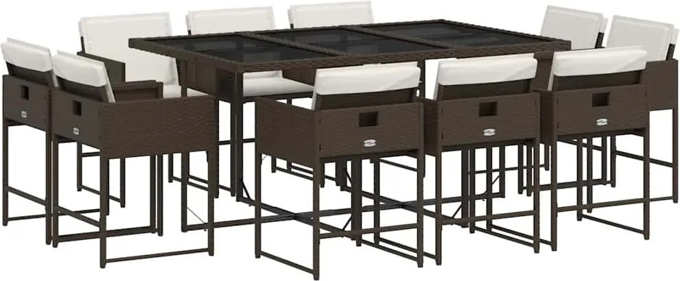 vidaXL 11 részes barna polyrattan kerti ülőgarnitúra párnákkal