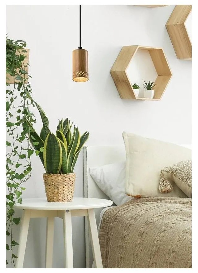 Fekete függőlámpa fa búrával ø 7 cm Tubo – Candellux Lighting