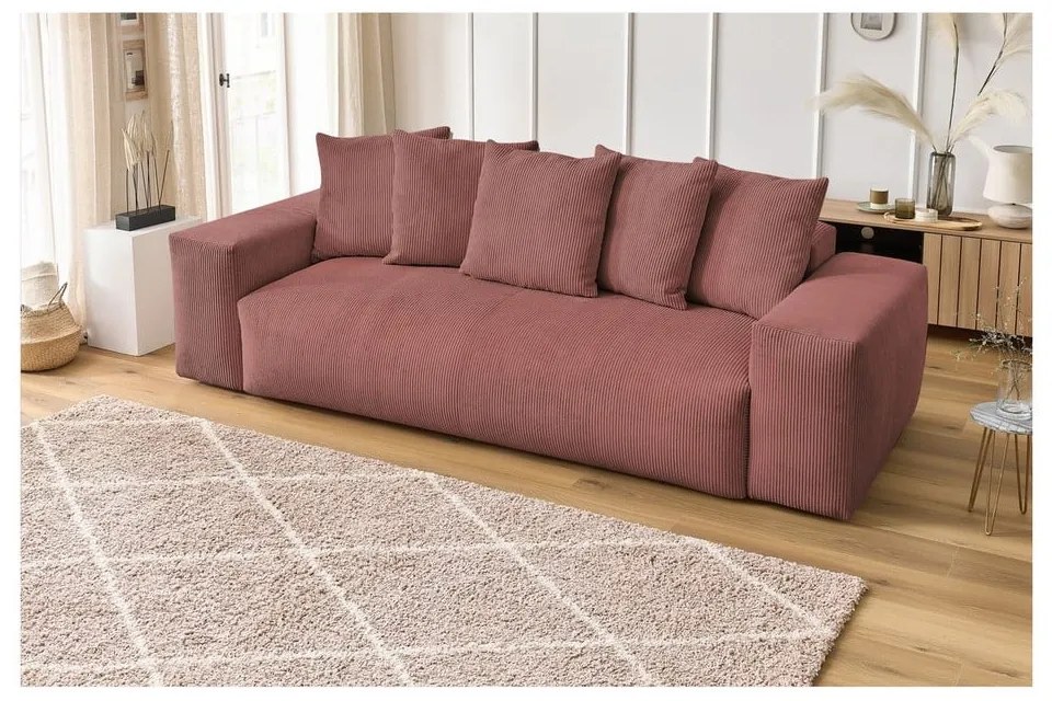Világos rózsaszín kordbársony kanapé 280 cm Voltaire – Bobochic Paris