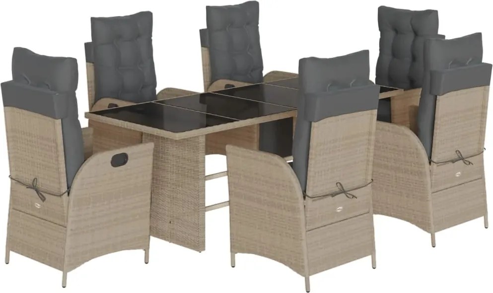 vidaXL 7 részes világosszürke polyrattan kerti étkezőszett párnával