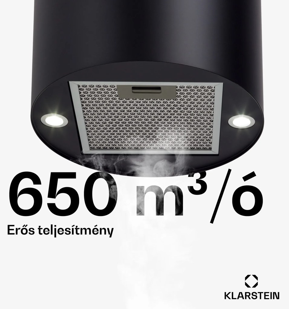 Klarstein Beretta, sziget páraelszívó, Ø 35 cm, légkeringetés, 519 m³/ó, LED, fekete