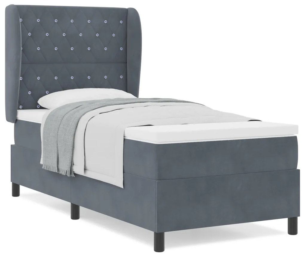 Boxspring Ágy Matrac Közép Szürke 90x190 cm Bársonyos