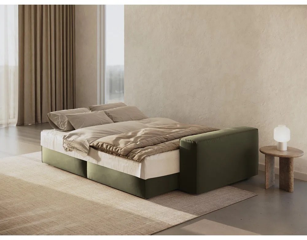 Zöld bársony kinyitható-tárolóhelyes kanapé 247 cm Jodie – Micadoni