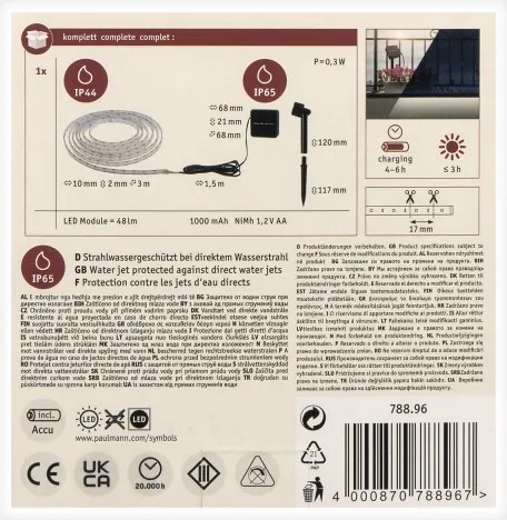 Paulmann 78896 - LED/0,3W IP44 Napelemes Szalag 3m 1,2V 1000 mAh