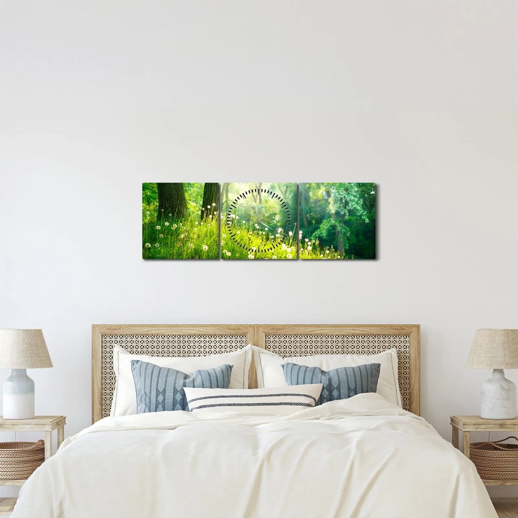 Kép - Varázslatos rét tele pitypanggal (órával) (90x30 cm)