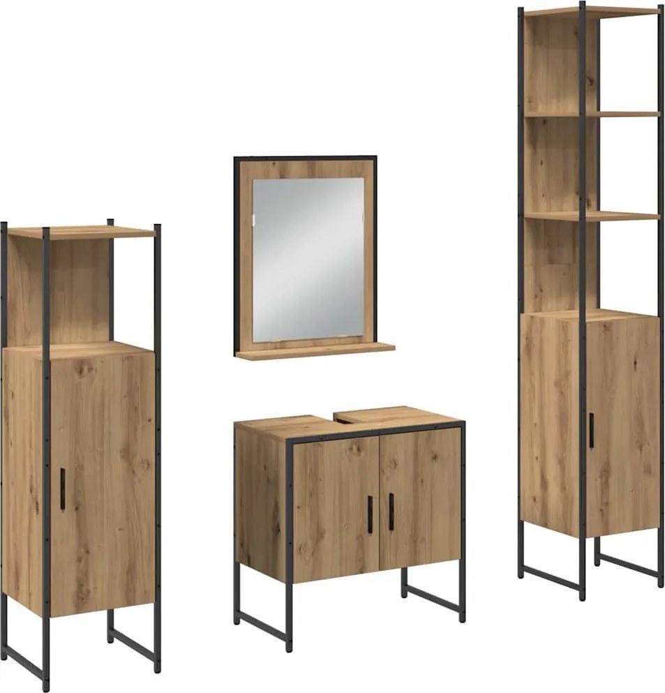 vidaXL Fürdőszoba bútor szett 4 pcs Barna 33 x 33 x 185.5 cm Faanyag
