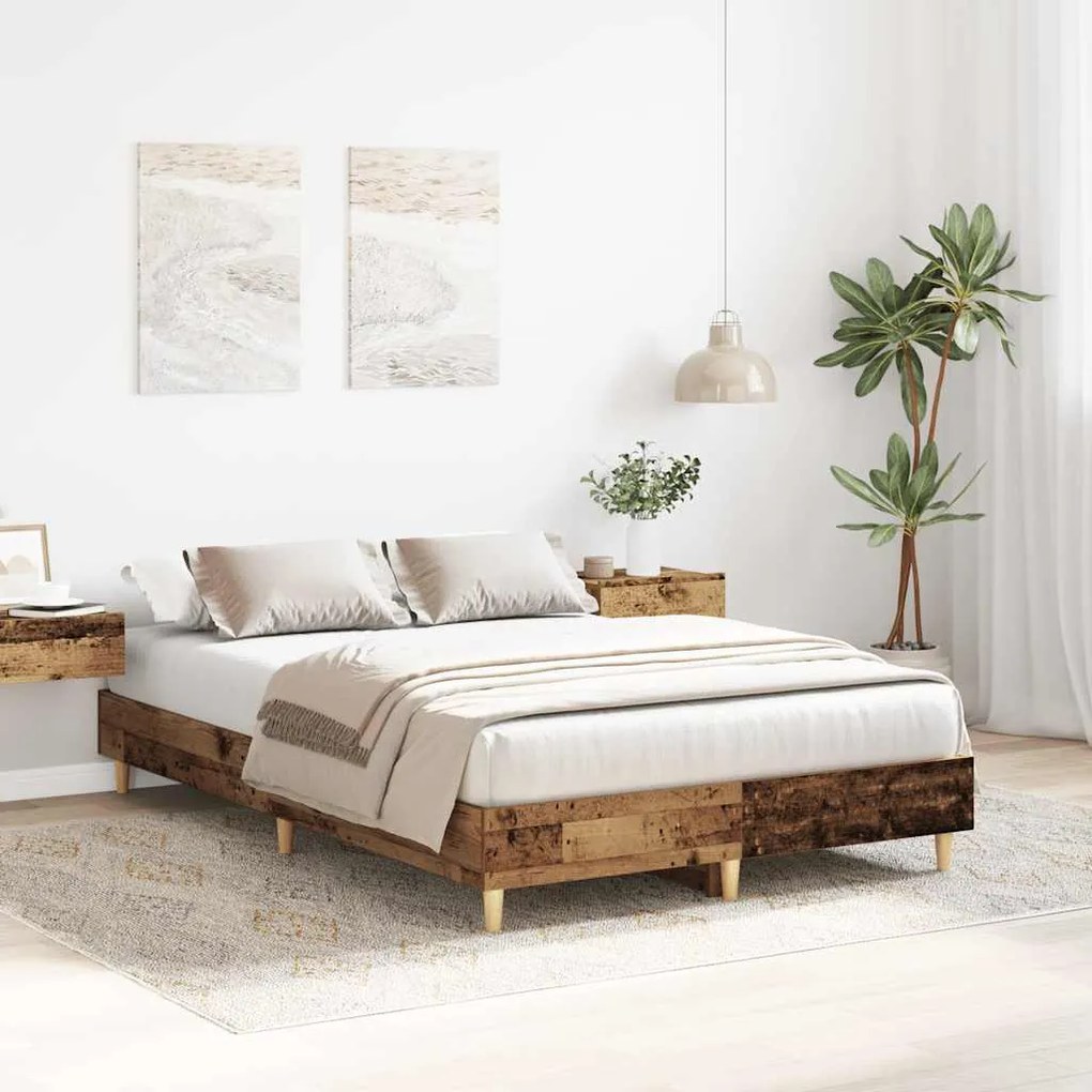 antik fa szerelt fa ágykeret matrac nélkül 135x190 cm