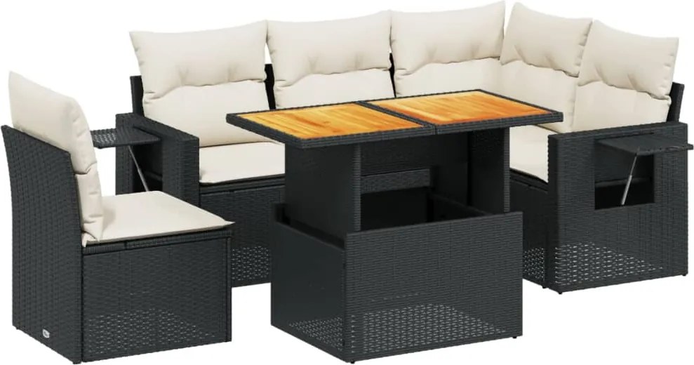 vidaXL 6 részes fekete polyrattan kerti ülőgarnitúra párnákkal