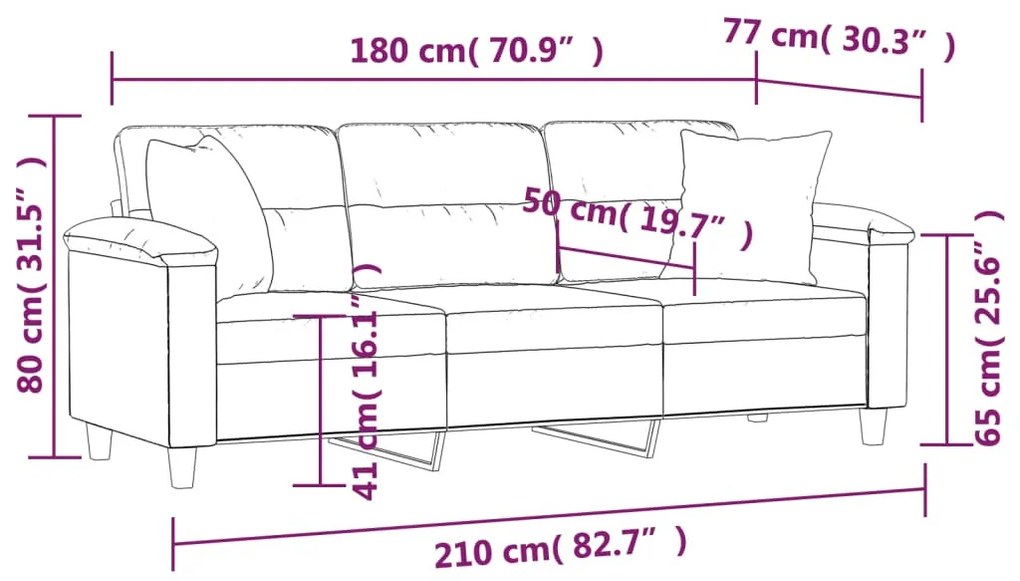 3 személyes bézs mikroszálas szövetkanapé párnákkal 180 cm