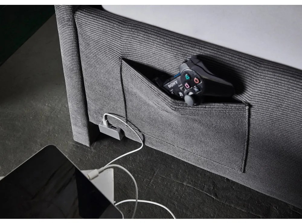 Antracitszürke kárpitozott ágyneműtartós gyerekágy ágyráccsal 120x200 cm Cool – Meise Möbel