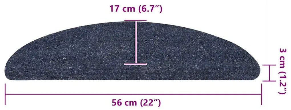 10 db öntapadós lépcsőszőnyeg, 56 x 17 x 3 cm, kék, félkör alakú