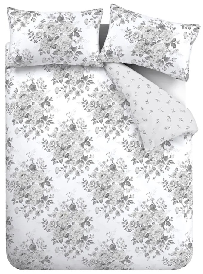 Szürke kétszemélyes ágyneműhuzat 200x200 cm Elinda Floral – Catherine Lansfield
