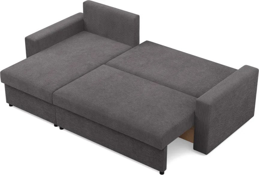 Zeus sarokkanapé, 2 ágyneműtartóval, egyenes kartámasz, kordbársony, univerzális oldal, hab töltet, szürke