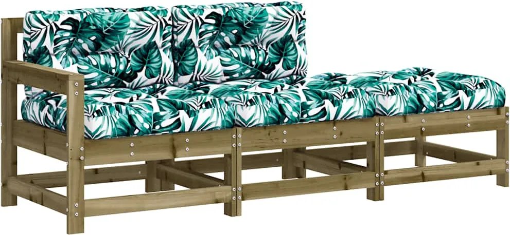 vidaXL 3 részes impregnált fenyőfa kerti ülőgarnitúra párnával