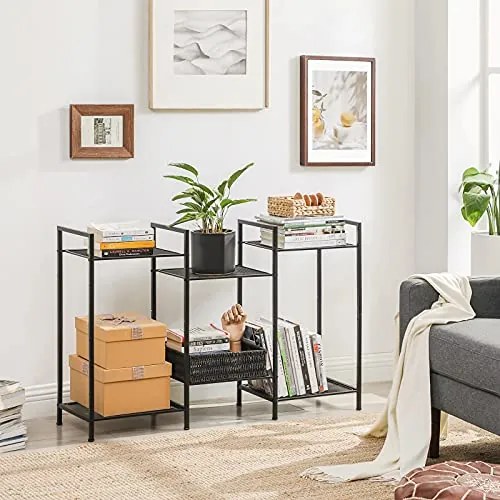 Fém polc, 3 szintes polc, bővíthető, állítható polcok, ipari design, fekete