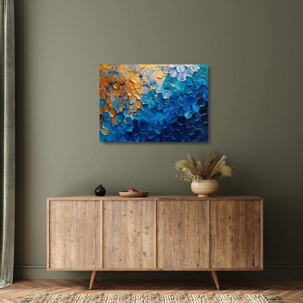 Üveg kép - Kék-arany festmény (70x50 cm)