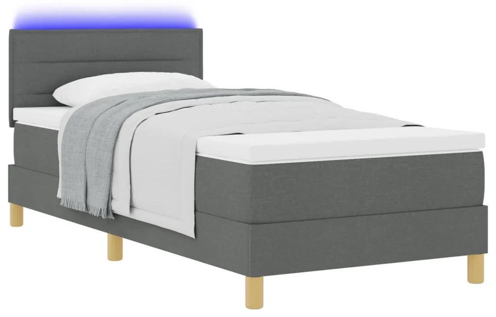 vidaXL LED Box Spring Ágy matracmal Sötétszürke 90 x 190 cm szövet