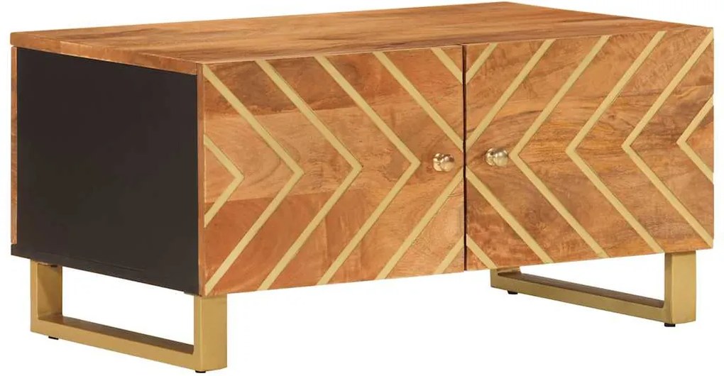 vidaXL barna és fekete tömör mangófa dohányzóasztal 80 x 50 x 40 cm