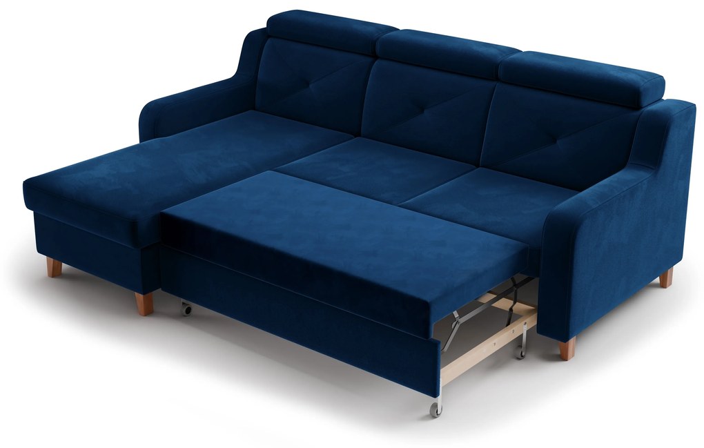 Laksaro balos ágyazható sarokkanapé - Trinity 31 kék bársony