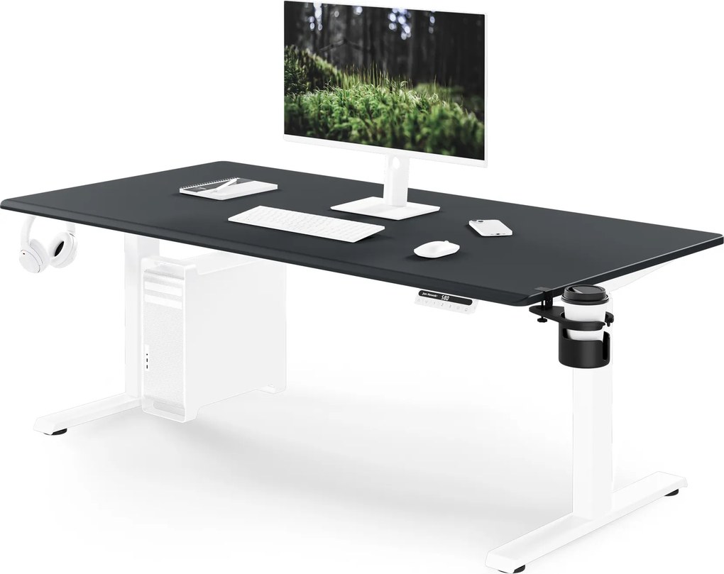 Elektromos, állítható magasságú, ergonomikus, fehér-antracit íróasztal,1600x800 mm: ARIA