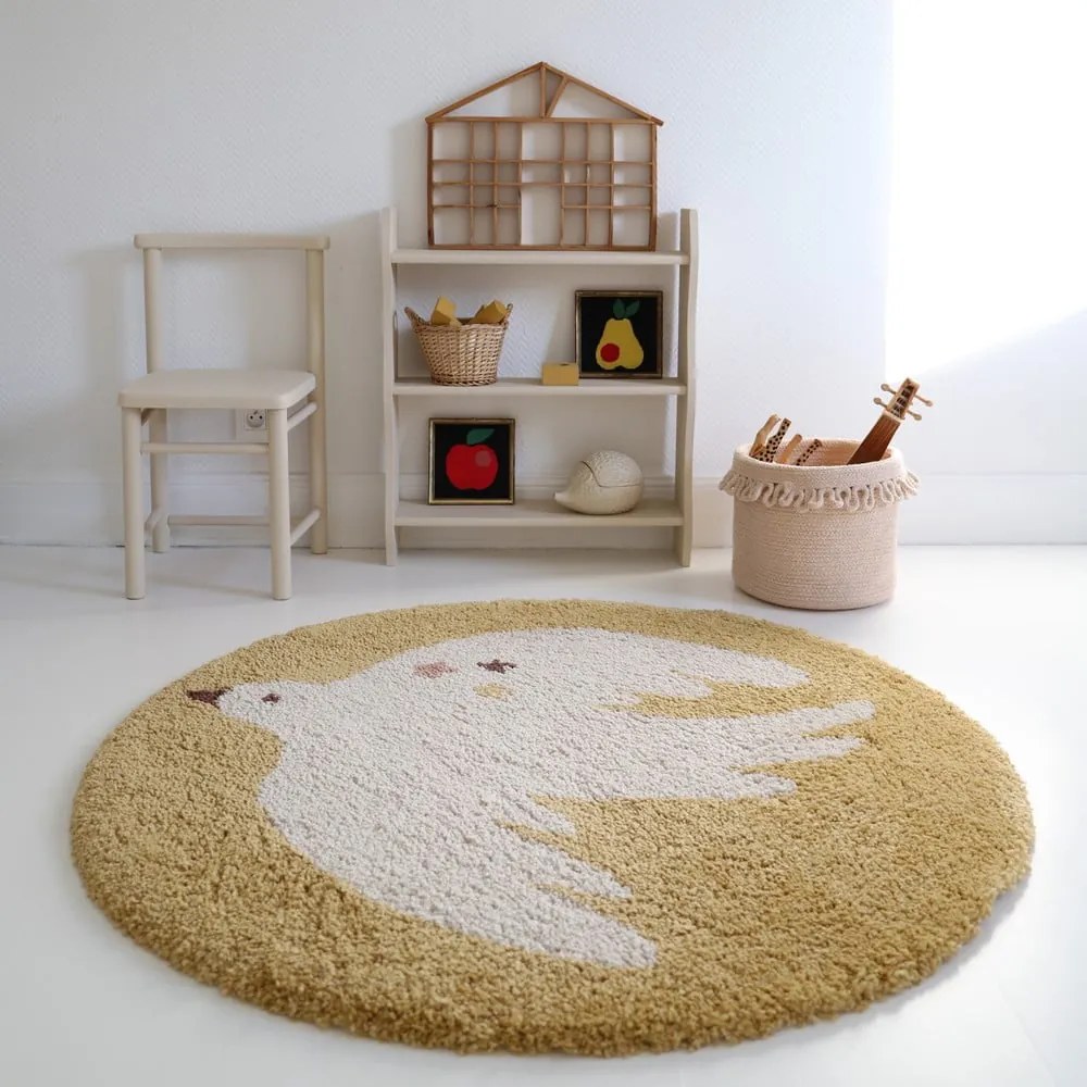 Okkersárga gyerek szőnyeg ø120 cm Bohemian Bird Miel – Nattiot